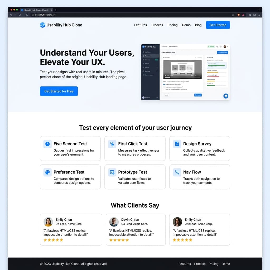 Usability Hub Frontend Clone Preview